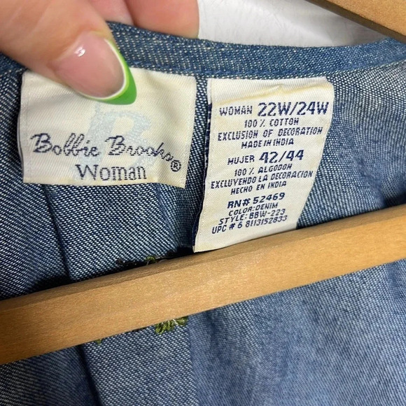 Bobbie Brooks Plus Size 22W 24W Denim Vest Scarecrow Pumpkin Fall Embroidered - Picture 9 of 10